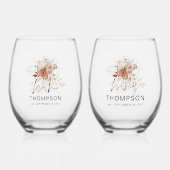 Rustic Terracotta Florals Mr. Name Date Wedding Weinglas Ohne Stiel (Vorderseite)