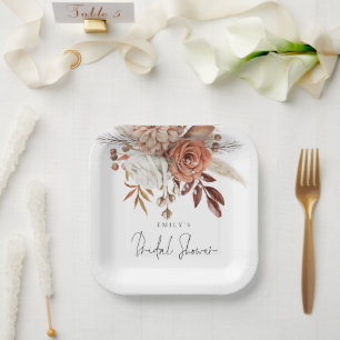 Rustic Terracotta Florals Name Brautparty Pappteller