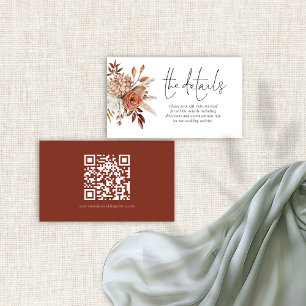 Rustic Terracotta Florals QR Code Hochzeitsdetails Begleitkarte