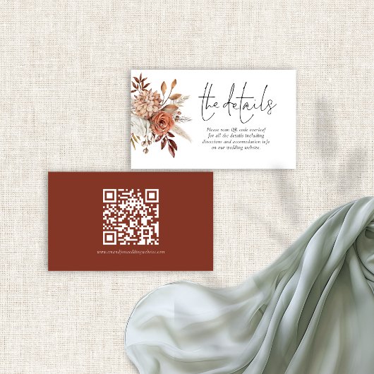 Rustic Terracotta Florals QR Code Hochzeitsdetails Begleitkarte