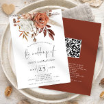 Rustic Terracotta Florals QR Code Wedding Einladung<br><div class="desc">Rustikale Terracotta Florals QR Code Hochzeit. Schöne, herbstfarbene Blume schmücken den oberen Rand. Fügen Sie Ihren QR-Code zu Ihrer Hochzeitswebsite auf der Rückseite hinzu, damit Ihre Gäste alle Details online sehen können, ohne separate Gehäuse benötigen zu müssen. Eine informelle Set-Typografie in schwarz für die Hauptüberschrift der Hochzeit von Ergänzung der...</div>