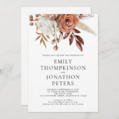 Rustic Terracotta Florals QR Code Wedding Einladung (Vorne/Hinten)