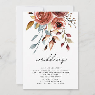 Rustic Terracotta Florals QR Code Wedding Einladung