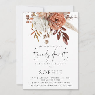 Rustic Terracotta Florals Script 21. Party Einladung