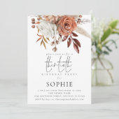 Rustic Terracotta Florals Script 30. Geburtstag Einladung (Stehend Vorderseite)