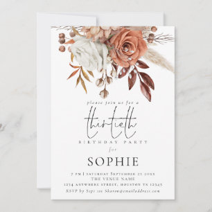 Rustic Terracotta Florals Script 30. Geburtstag Einladung