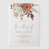 Rustic Terracotta Florals Script Brown Wedding Pergament Einladungen (Vorderseite)