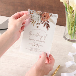 Rustic Terracotta Florals Script Brown Wedding Pergament Einladungen