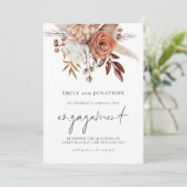 Rustic Terracotta Florals Script Verlobung Ankündigung (Stehend Vorderseite)