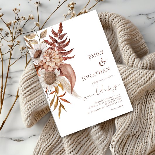 Rustic Terracotta Florals Wedding Einladung