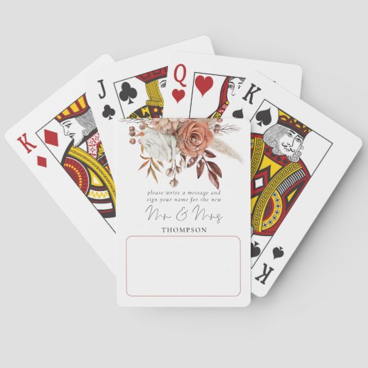 Rustic Terracotta Florals Wedding Gästebuch Spielkarten (Rückseite)