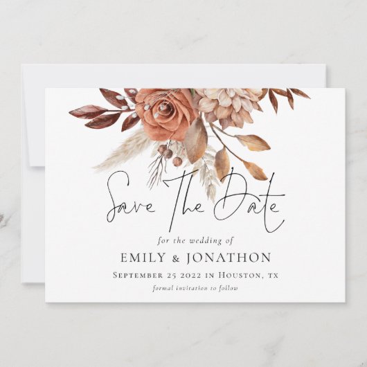 Rustic Terracotta Florals Wedding Save The Date (Vorderseite)