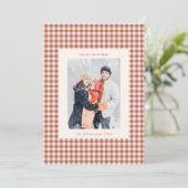 Rustic Terracotta Gingham Plaid Christmas Photo Feiertagskarte (Stehend Vorderseite)