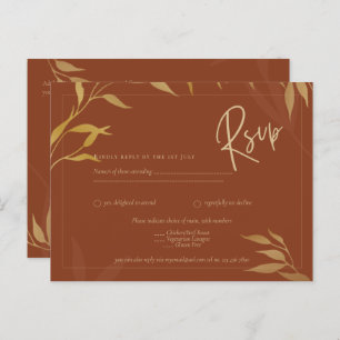 Rustic Terracotta GOLD Blätter Overlay Wedding RSV Postkarte