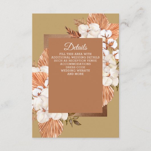 Rustic Terracotta Gold Boho Pampas Wedding Begleitkarte (Vorderseite)