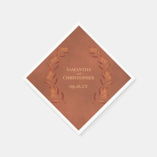Rustic Terracotta Leaves Diagonal Design Wedding Serviette (Ecke)