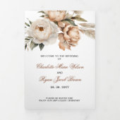 Rustic Terracotta Pampas Boho Floral Fall Wedding Dreifach-gefaltete Programmkarte (Cover)