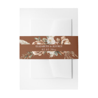 Rustic Terracotta Pampas Boho Floral Fall Wedding Einladungsbanderole