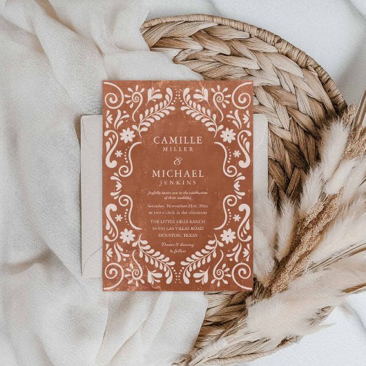 Rustic Terracotta Talavera Mexican Wedding Einladung