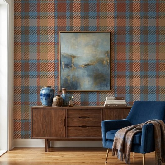 Rustic Terracotta Tartan Plaid Wallpaper Pattern Tapete