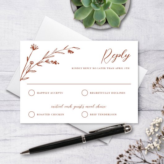 Rustic Terracotta Wildblume Wedding RSVP Card