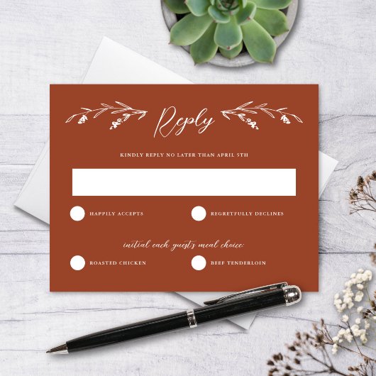 Rustic Terracotta Wildblume Wedding RSVP Card Einladung
