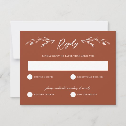Rustic Terracotta Wildblume Wedding RSVP Card Einladung (Vorderseite)