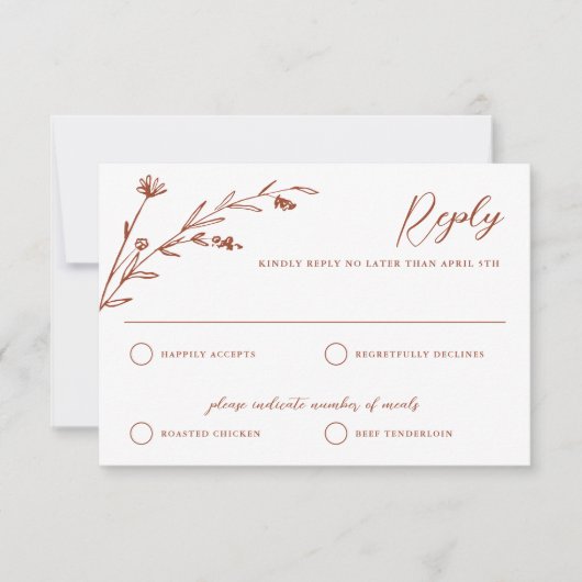 Rustic Terracotta Wildblume Wedding RSVP Card Karte (Vorderseite)