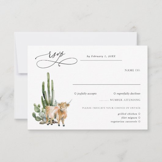 Rustic Texas Cactus & Cow Wedding RSVP (Vorderseite)