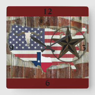 Rustic Texas Lone Star Texas Long Horn Quadratische Wanduhr