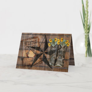 Rustic Texas Star Western Pistol Cowboy Boots Feiertagskarte