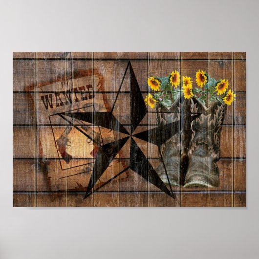 Rustic Texas Star Western Pistol Cowboy Boots Poster (Vorne)