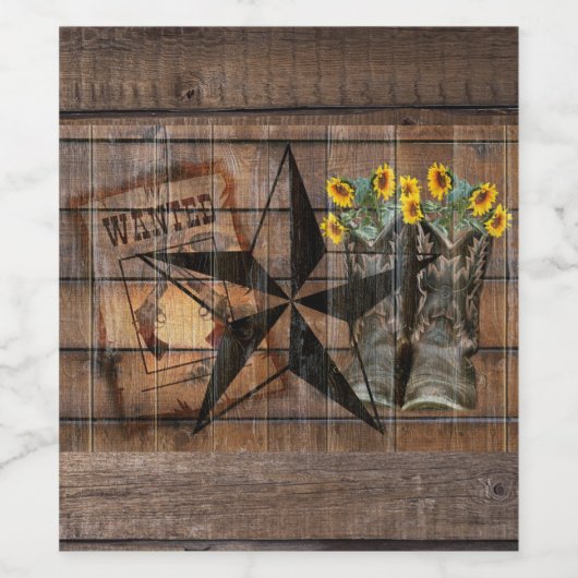 Rustic Texas Star Western Pistol Cowboy Boots Weinetikett (Einzelnes Label)