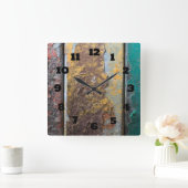 Rustic Texture With Flaking Paint On Rusty Metal Quadratische Wanduhr (Zuhause)