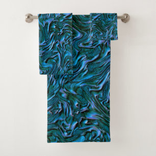 Rustic textured wall in burnt kadett blue badhandtuch set