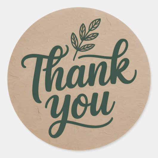Rustic Thank You Sticker – Minimal Botanical Kraft (Vorderseite)