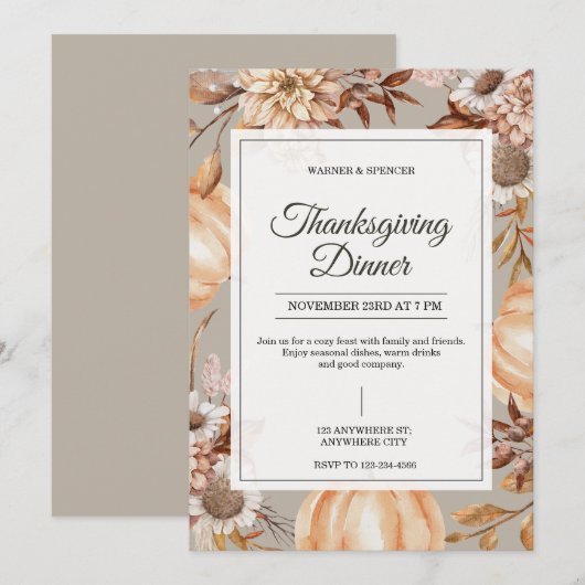 Rustic Thanksgiving Dinner Invitation Einladung (Vorne/Hinten)