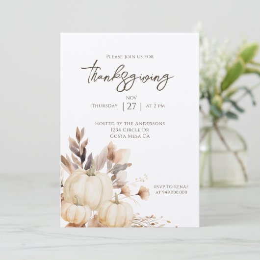 Rustic Thanksgiving Dinner Pumpkin Einladung (Stehend Vorderseite)