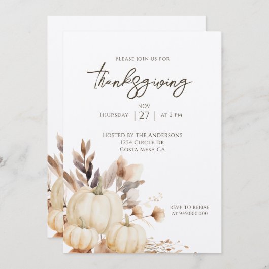 Rustic Thanksgiving Dinner Pumpkin Einladung (Vorne/Hinten)