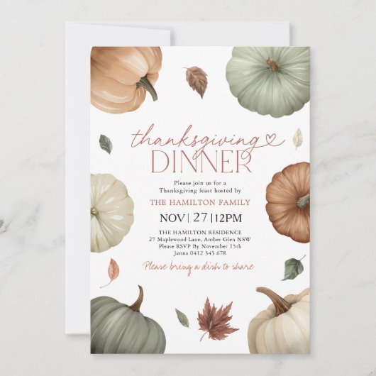 Rustic Thanksgiving Dinner Pumpkin Fall Einladung (Vorderseite)