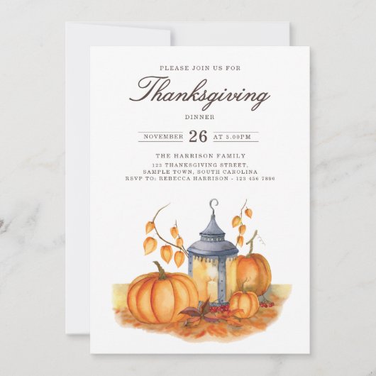 Rustic Thanksgiving Dinner Pumpkin Invitation Einladung (Vorderseite)
