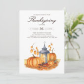 Rustic Thanksgiving Dinner Pumpkin Invitation Einladung (Stehend Vorderseite)