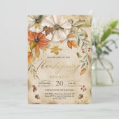 Rustic Thanksgiving Dinner Pumpkin Invitation Einladung (Stehend Vorderseite)