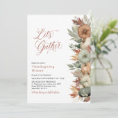 Rustic Thanksgiving Dinner Pumpkin Lets Gather Einladung (Stehend Vorderseite)