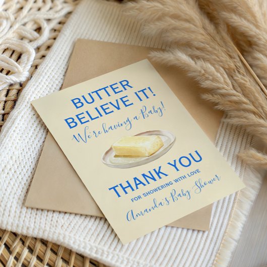 Rustic Theme Butter Yellow Blue Baby Shower  Dankeskarte