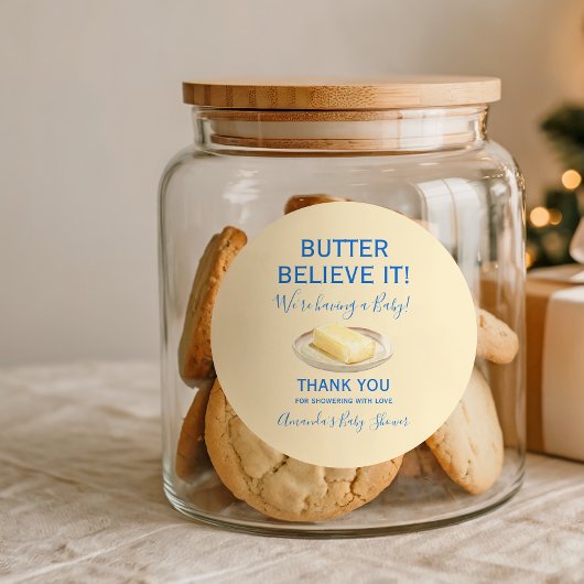 Rustic Theme Butter Yellow Blue Baby Shower  Runder Aufkleber
