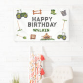 Rustic Tractor Farm Green Boy Happy Birthday Banner (Insitu)