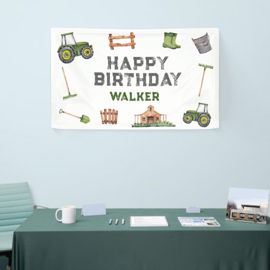 Rustic Tractor Farm Green Boy Happy Birthday Banner (Messeveranstaltung)