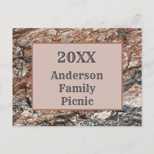 Rustic Tree Bark Family Picnic Annual Wiedersehen Postkarte (Vorderseite)