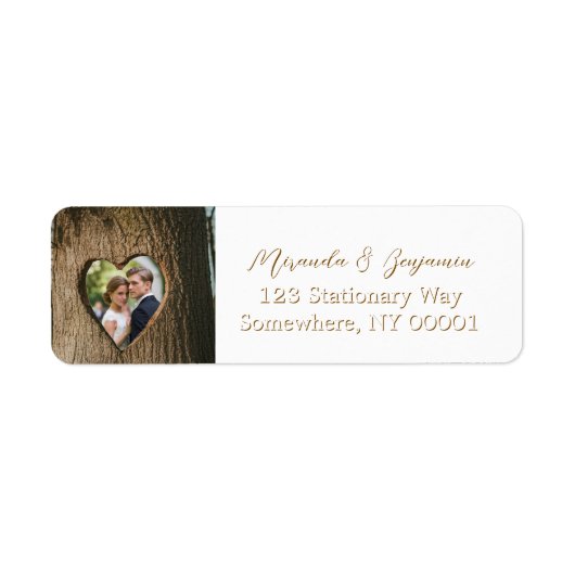 Rustic Tree Bark Heart Foto Hochzeitadresse (Vorne)